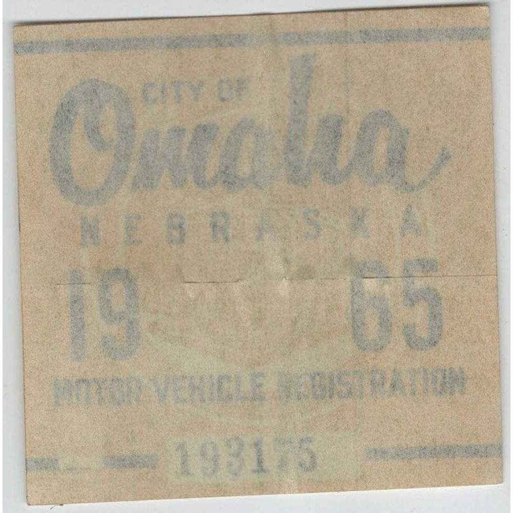 Vintage 1965 City of Omaha Nebraska Motor Vehicle Registration Decal Sticker
